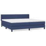 Pat box spring cu saltea, albastru, 200×200 cm, textil