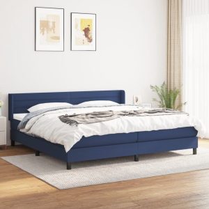 Pat box spring cu saltea, albastru, 200×200 cm, textil
