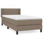 Pat box spring cu saltea, gri taupe, 90×190 cm, textil