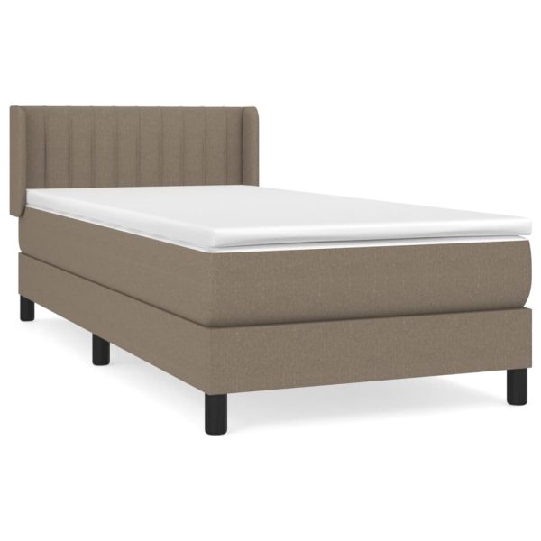Pat box spring cu saltea, gri taupe, 90×190 cm, textil