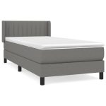 Pat box spring cu saltea, gri închis, 90×200 cm, textil