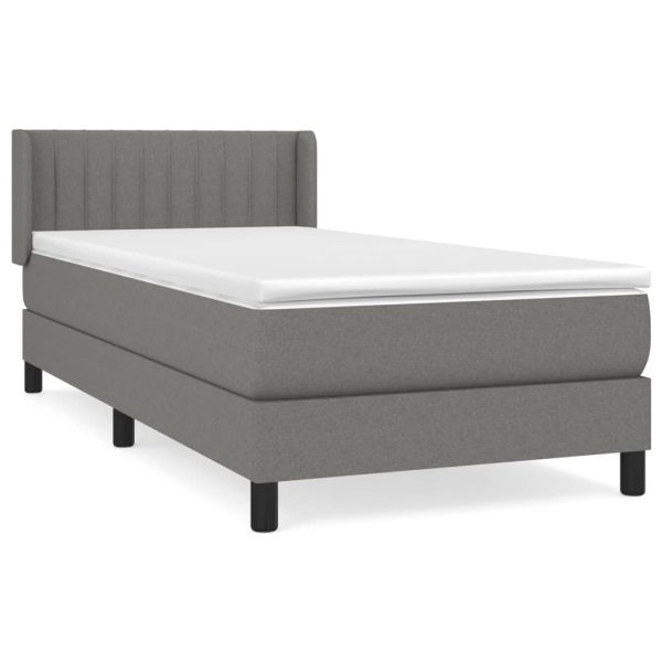 Pat box spring cu saltea, gri închis, 90×200 cm, textil