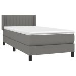 Pat box spring cu saltea, gri închis, 90×200 cm, textil