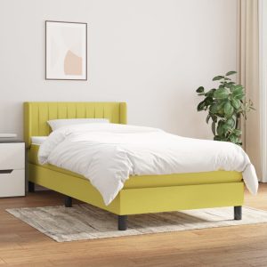 Pat box spring cu saltea, verde, 100×200 cm, textil