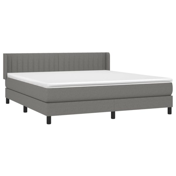 Pat continental cu saltea, gri închis, 160×200 cm, țesătură
