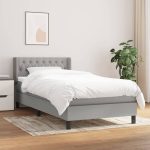 Pat box spring cu saltea, gri deschis, 90×190 cm, textil