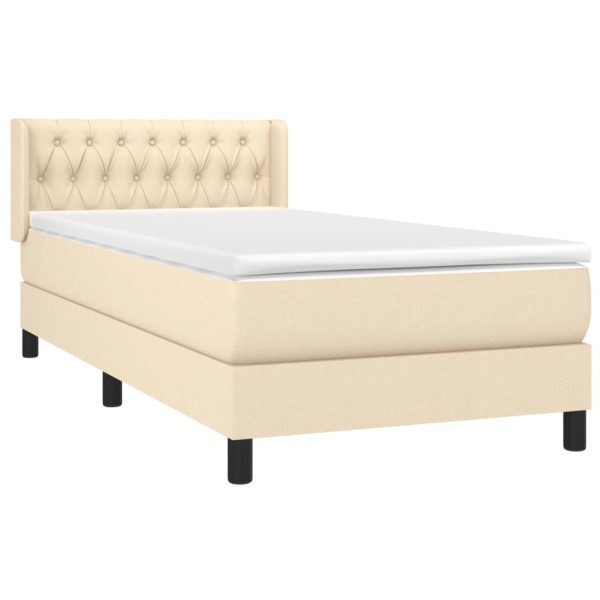 Pat box spring cu saltea, crem, 90×190 cm, textil