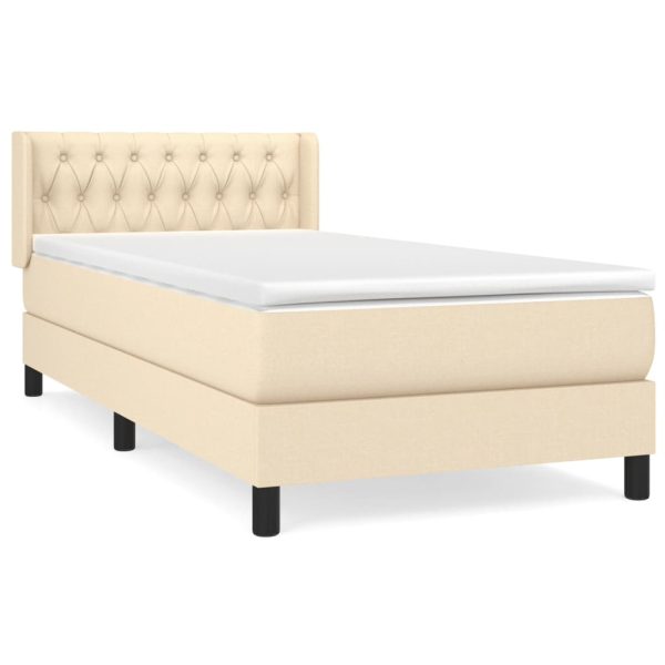 Pat box spring cu saltea, crem, 90×200 cm, textil