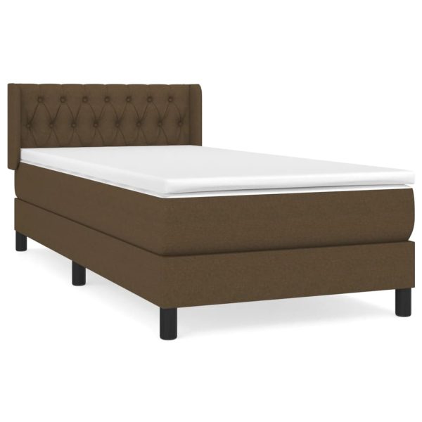 Pat box spring cu saltea, maro închis, 100×200 cm, textil