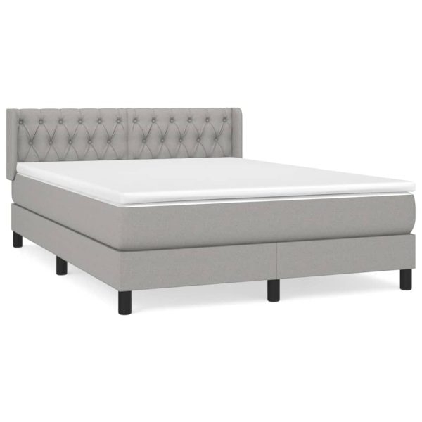 Pat box spring cu saltea, gri deschis, 140×190 cm, textil