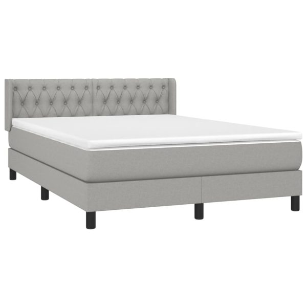 Pat box spring cu saltea, gri deschis, 140×190 cm, textil