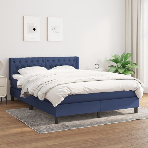 Pat box spring cu saltea, albastru, 140×200 cm, textil