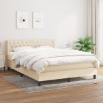 Pat continental cu saltea, crem, 140×200 cm, material textil