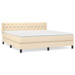 Pat box spring cu saltea, crem, 160×200 cm, material textil