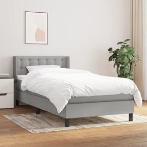 Pat box spring cu saltea, gri deschis, 90×190 cm, textil