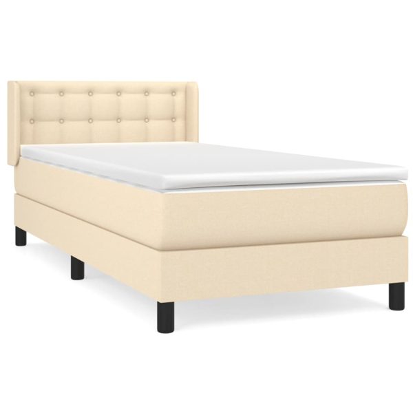 Pat box spring cu saltea, crem, 90×190 cm, textil