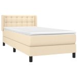 Pat box spring cu saltea, crem, 90×190 cm, textil