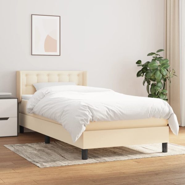 Pat box spring cu saltea, crem, 90×190 cm, textil