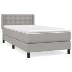 Pat box spring cu saltea, gri deschis, 90×200 cm, textil
