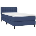 Pat box spring cu saltea, albastru, 100×200 cm, textil