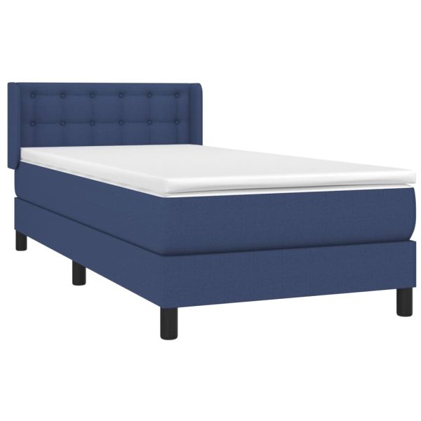 Pat box spring cu saltea, albastru, 100×200 cm, textil
