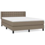 Pat box spring cu saltea, gri taupe, 140×200 cm, textil