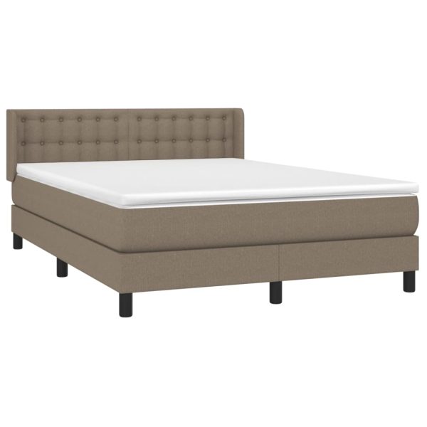 Pat box spring cu saltea, gri taupe, 140×200 cm, textil