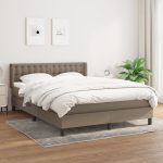 Pat box spring cu saltea, gri taupe, 140×200 cm, textil