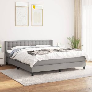 Pat continental cu saltea, gri deschis, 160×200 cm, textil
