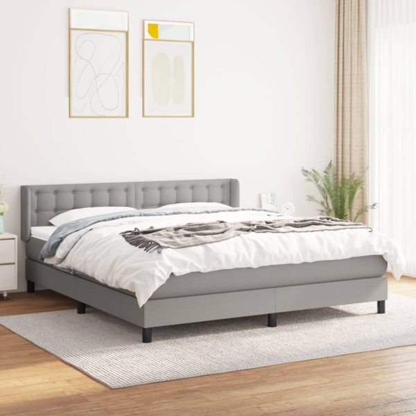 Pat continental cu saltea, gri deschis, 160×200 cm, textil