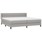 Pat box spring cu saltea, gri deschis, 200×200 cm, textil