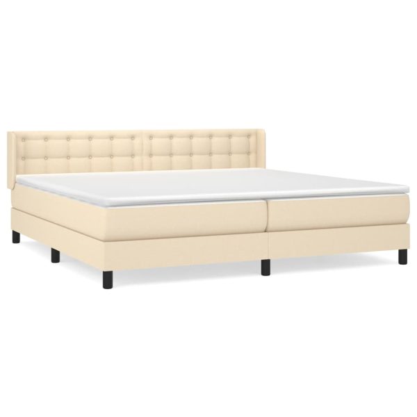 Pat box spring cu saltea, crem, 200×200 cm, textil
