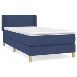 Pat box spring cu saltea, albastru, 100×200 cm, textil