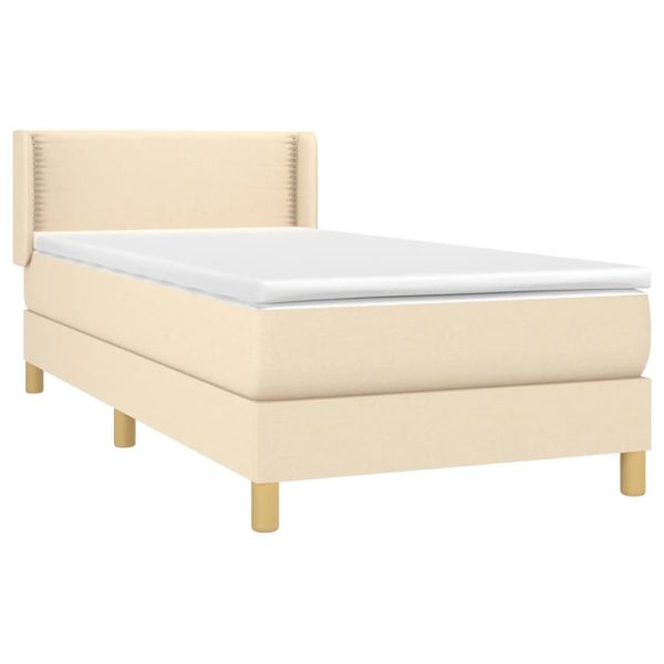Pat box spring cu saltea, crem, 80×200 cm, textil