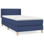 Pat box spring cu saltea, albastru, 90×190 cm, textil