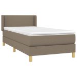 Pat box spring cu saltea, gri taupe, 90×200 cm, textil