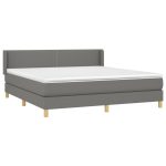 Pat continental cu saltea, gri închis, 160×200 cm, țesătură