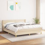 Pat continental cu saltea, crem, 180×200 cm, textil