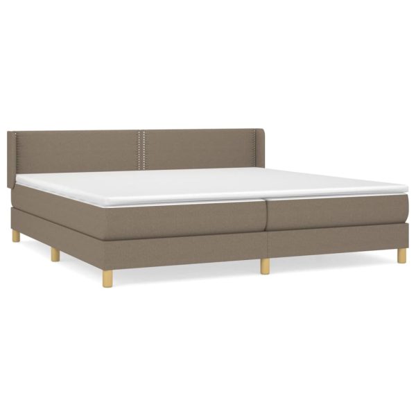 Pat box spring cu saltea, gri taupe, 200×200 cm, textil