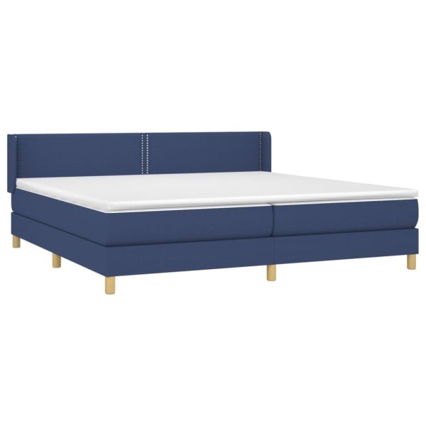 Pat box spring cu saltea, albastru, 200×200 cm, textil
