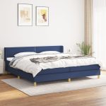 Pat box spring cu saltea, albastru, 200×200 cm, textil