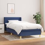 Pat box spring cu saltea, albastru, 80×200 cm, textil
