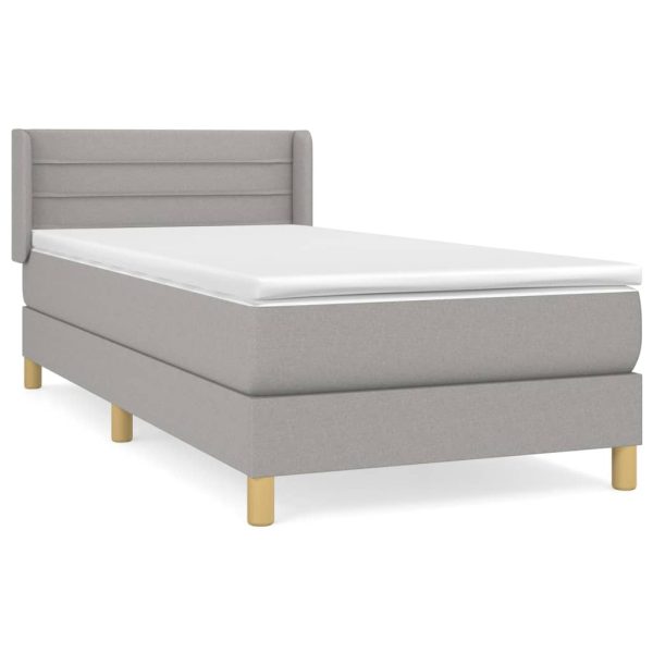 Pat box spring cu saltea, gri deschis, 90×190 cm, textil