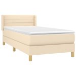 Pat box spring cu saltea, crem, 90×190 cm, textil