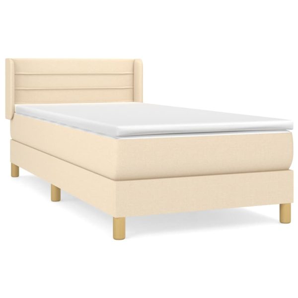 Pat box spring cu saltea, crem, 90×200 cm, textil