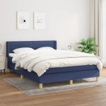 Pat box spring cu saltea, albastru, 140×200 cm, textil