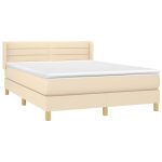 Pat continental cu saltea, crem, 140×200 cm, material textil
