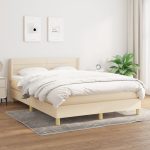 Pat continental cu saltea, crem, 140×200 cm, material textil