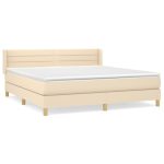 Pat box spring cu saltea, crem, 160×200 cm, material textil