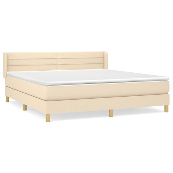 Pat box spring cu saltea, crem, 160×200 cm, material textil